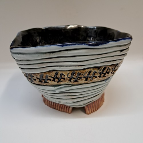 SL-504 Bowl, Porcelain Free-form Coil w/Stamped Band $165 at Hunter Wolff Gallery